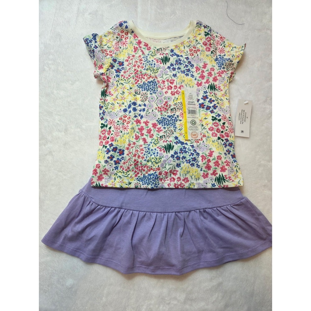 182 Wonder Nation Toddler Girls Floral Top & Purple Skort Set Size 3T NWT